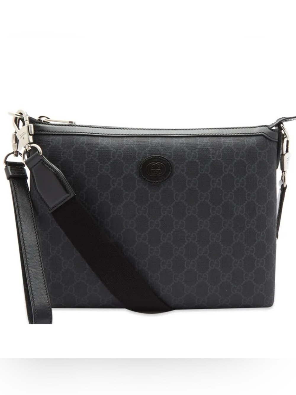 Gucci Black GG Monogram Messenger Crossbody Bag detachable strap made in Italy